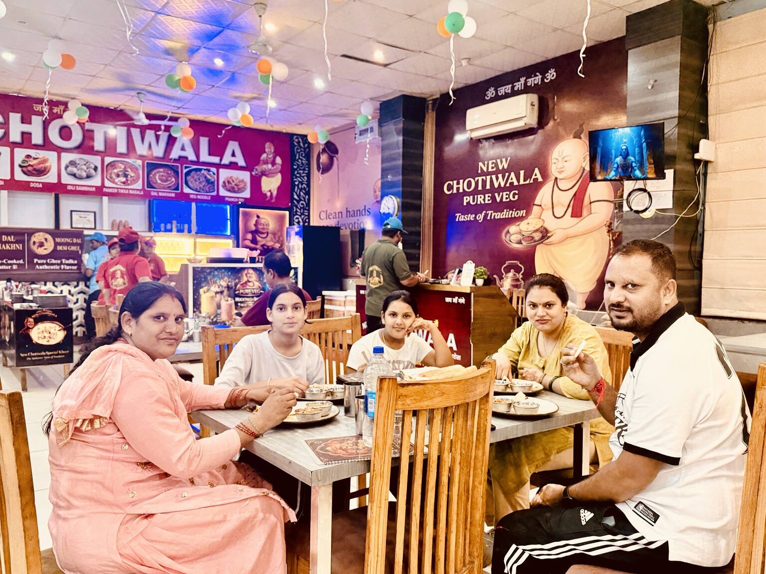 Families dining together